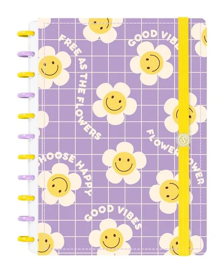Caderno Iscool Disc Prime Retro Good Vibes Lilás